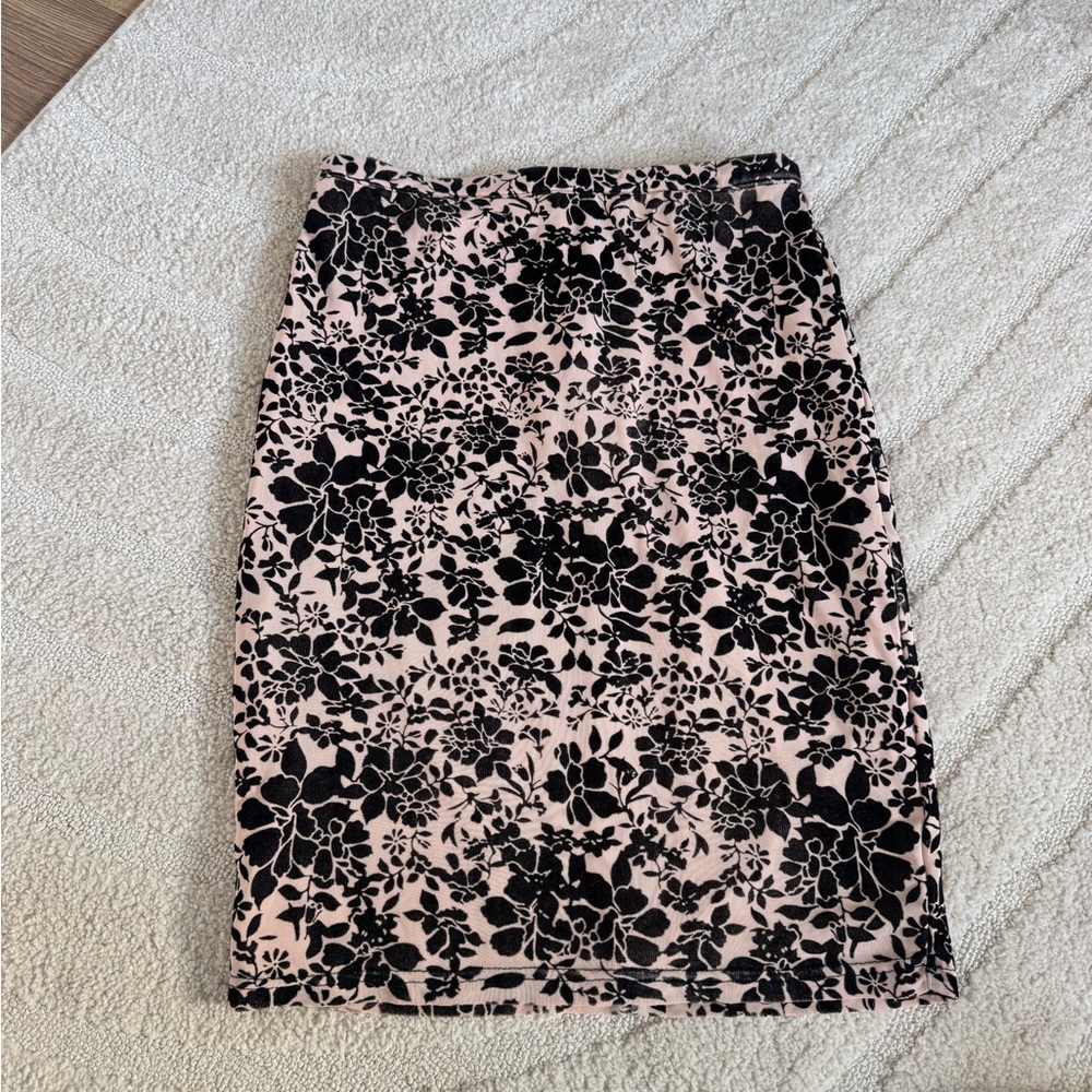 Lulus Brown‎ Tan Suede Velvet Floral Midi Skirt